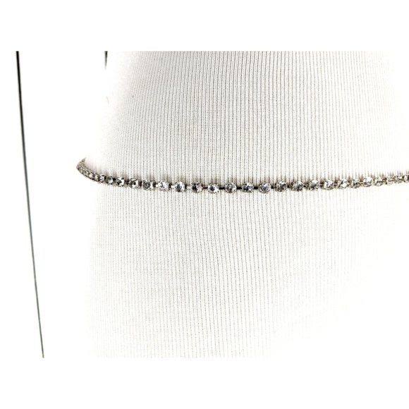 Lightweight skinny silver metal clear glass rhinestone hip chain belt
